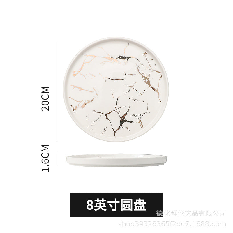 Steak plate marble ceramic western food plate hotel restaurant special plate steak plate with edge pizza plate wholesale