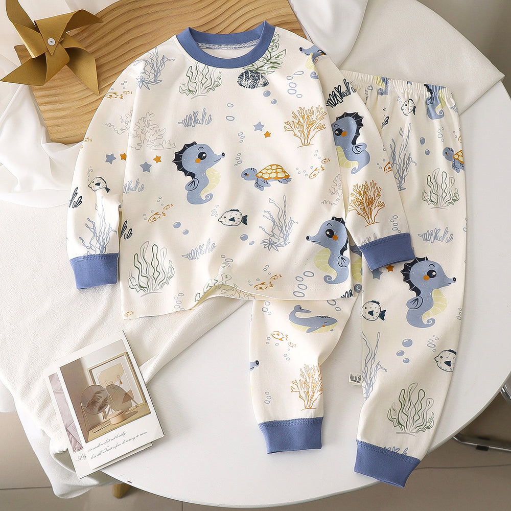 Kids' cotton thermal underwear set - round neck, long sleeve, perfect for spring and autumn. available in sizes for toddlers and young children. ideal as loungewear or everyday wear