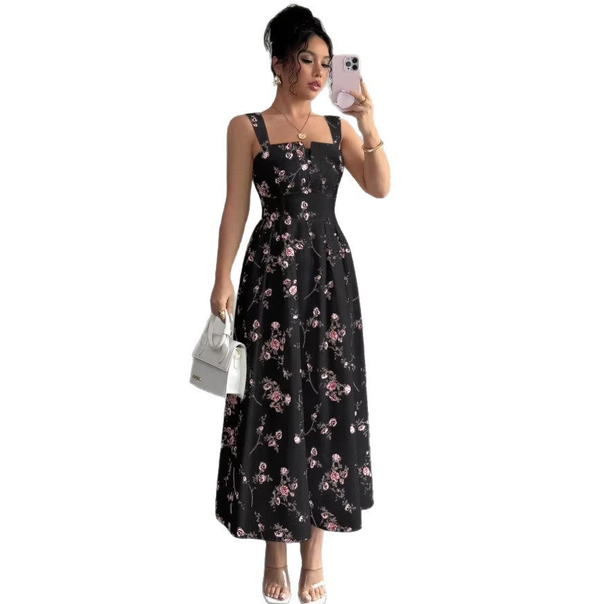 new floral print dress - spring/summer/autumn women's v-neck, slim-fit, a-line maxi dress