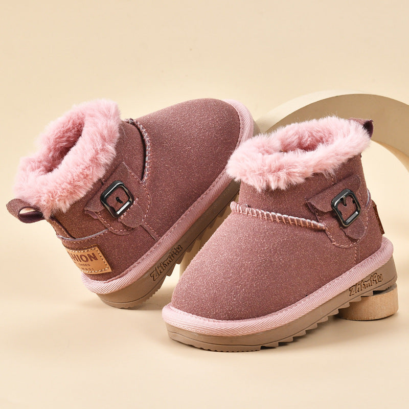 Sheepskin all-in-one snow boots kidswinternew arrival boys shoes girl waterproofnon-slipthickened large cotton shoes