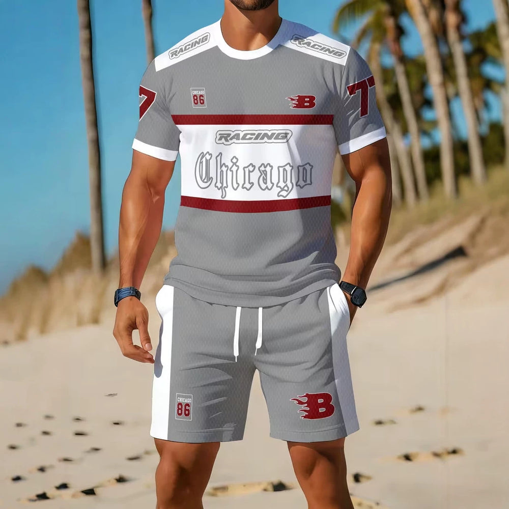 men's short-sleeve and shorts set, casual sportswear set, 3d printed cross-border hot seller, dropshipping available