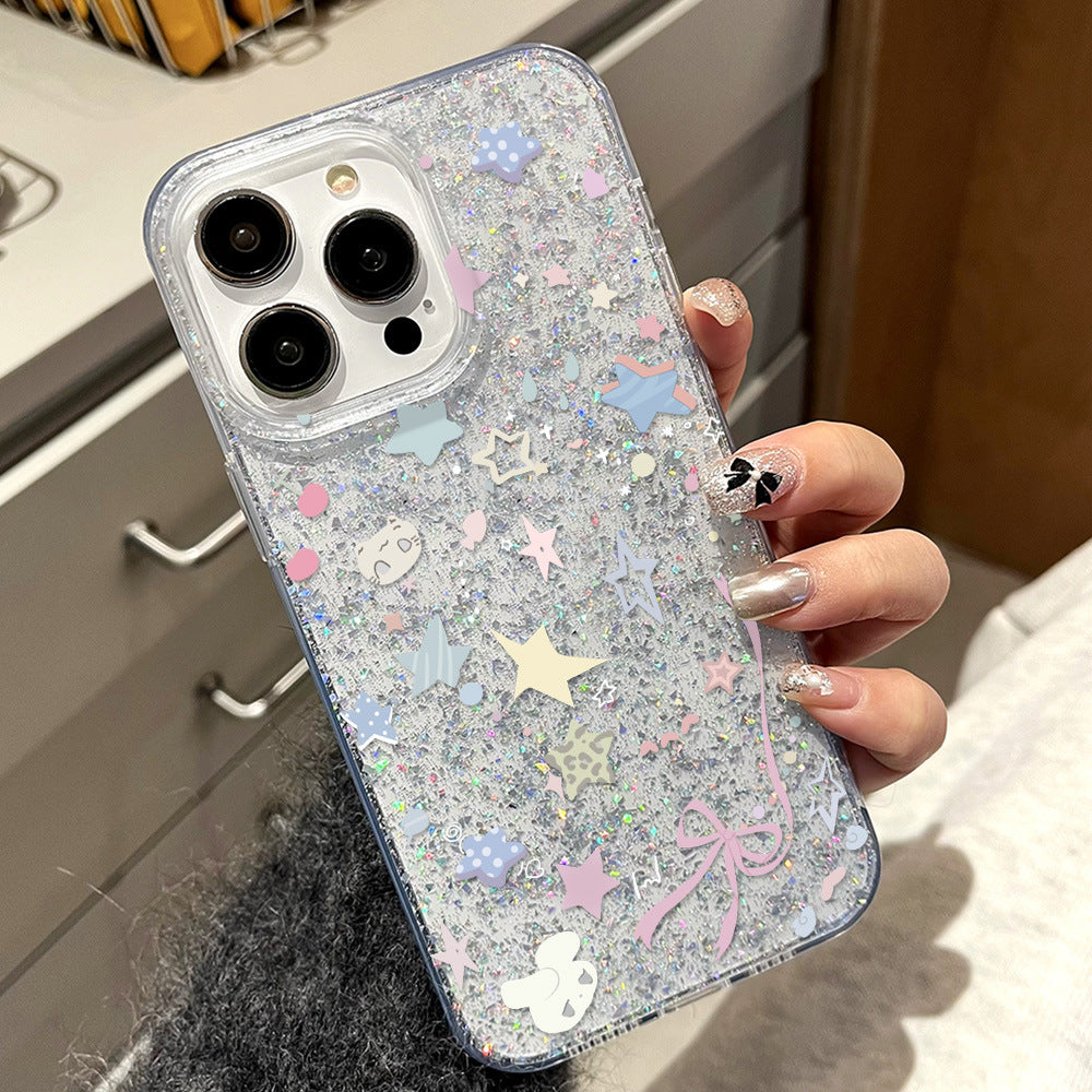 Suitable for iphone 17 pro korean sweet star rabbit phone case, apple 16/15 anti-drop glitter gel hard case