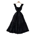 French romantic style spaghetti strap playful sleeveless dress - women's summer tie-waist slimming a-line cake dress - vacation style