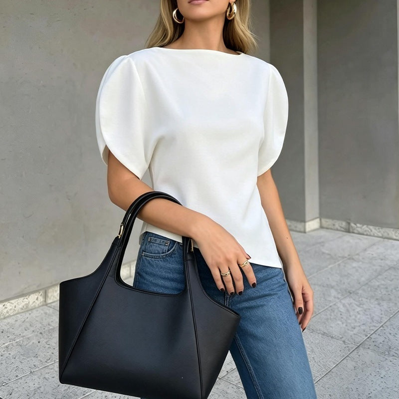 summer new women's fashion: cross-border european and american style, everyday casual, loose fit, bubble sleeve, solid color top