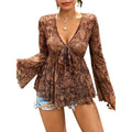Shipped: new european and american cross-border versatile mesh print deep v-neck slim-fit long sleeve top - ideal for independent e-commerce stores