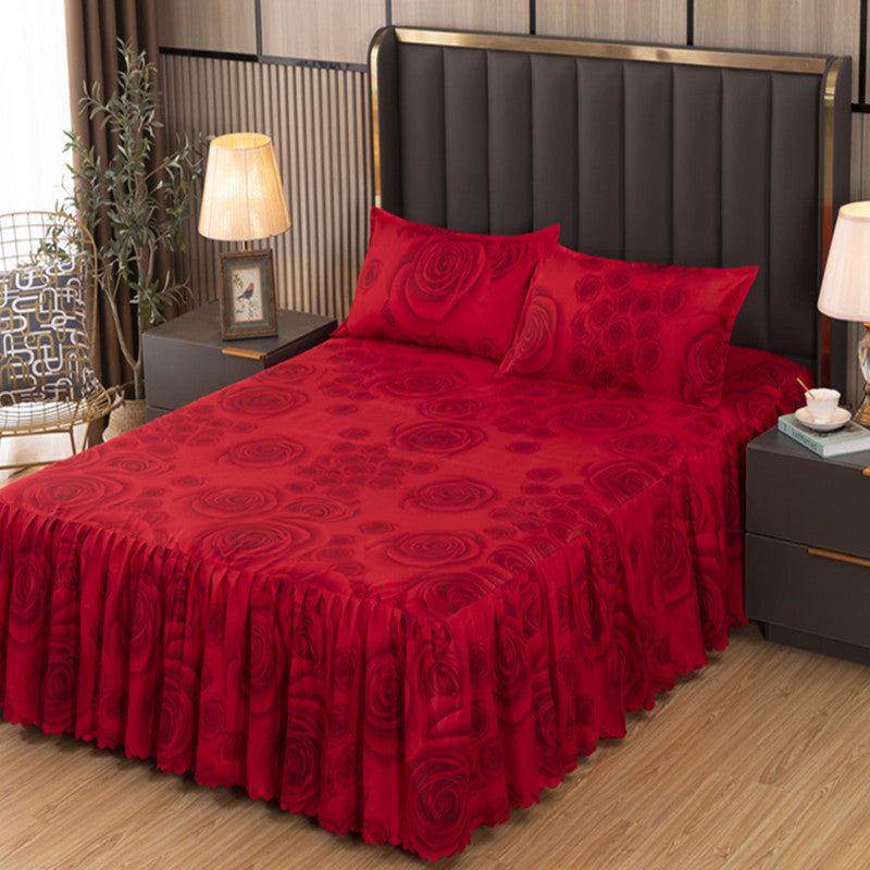 Bedspread bed skirt three-piece set korean style lace bed cover fitted sheet bed cover 3-piece set 1.68m bed 2.0 bed protector