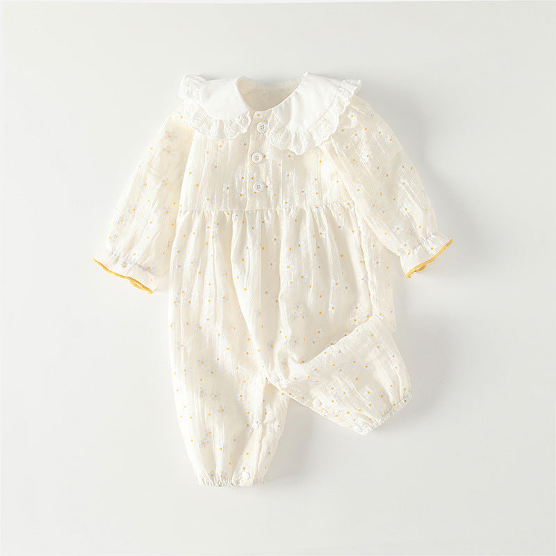 Early autumn newborn baby clothes: stylish and trendy baby girl romper with turn-down collar, long sleeves, super cute outing jumpsuit, autumn outfit