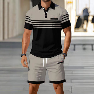 hot-selling men's polo shirt set, new summer two-piece casual short-sleeve and shorts set, dropshipping available
