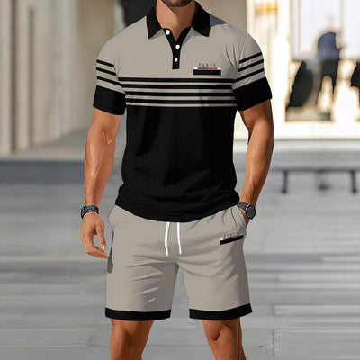 hot-selling men's polo shirt set, new summer two-piece casual short-sleeve and shorts set, dropshipping available