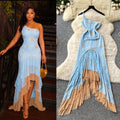 Vacation style slanted shoulder suspender dress for women summer blue sea star gradient asymmetrical fishtail skirt accessible luxury
