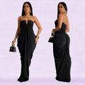 C7135 cross-border   fashion women's solid color sexy slim-fit v-neck dress - new arrival