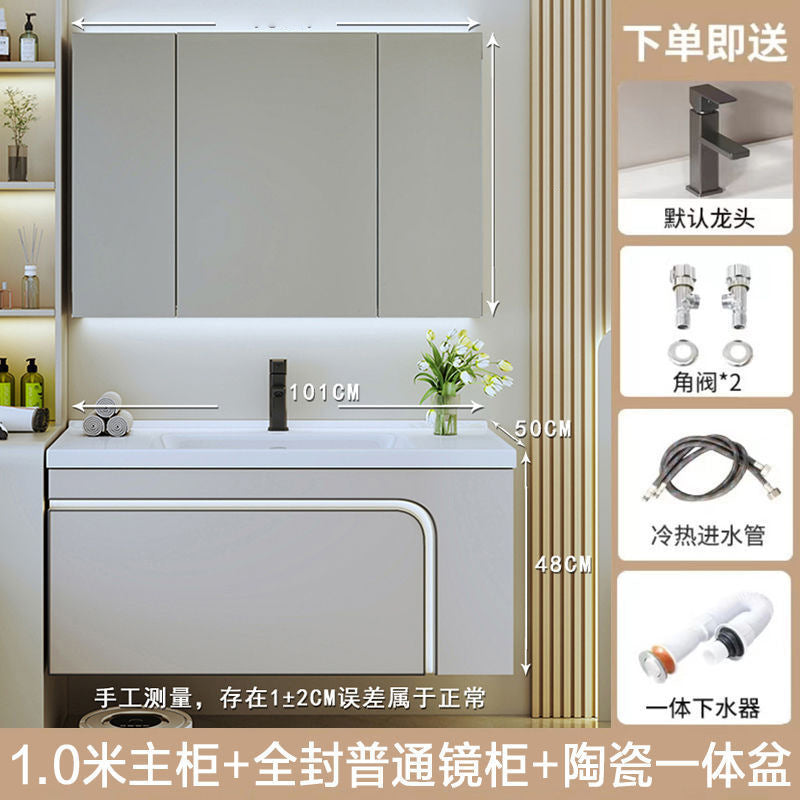 [Customized] Side storage bathroom cabinet ceramic integrated hand wash basin bathroom solid wood bathroom cabinet combination