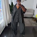 European and american cross-border women's clothing  summer new arrivals: african-style plus size fashion loose striped shirt and wide-leg pants set
