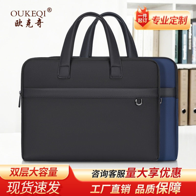 Oukeqi large capacity business briefcase oxford cloth waterproof satchel document bag printing office conference bag
