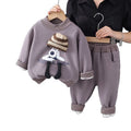 Boys' korean style new autumn/winter fleece-lined set - trendy printed boy's fashionable sweatshirt and sweatpants two-piece outfit