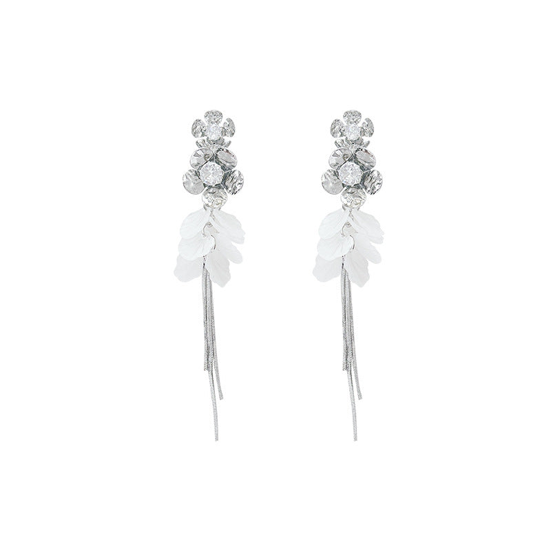 Super sparkling zircon flower beach vacation style tassel long earrings for women, square and round face earrings, 2025 new high-end design