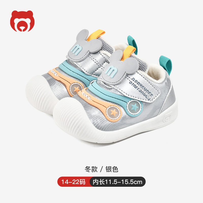 Toddler shoes for baby boys 0-1-3 years old, autumn/winter infant and toddler shoes for baby girls, soft sole functional fleece-lined thickened cotton shoes