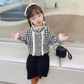Girls' knitted sweater two-piece set -  autumn/winter houndstooth pattern - little girl's cardigan and sweater for toddlers and young children