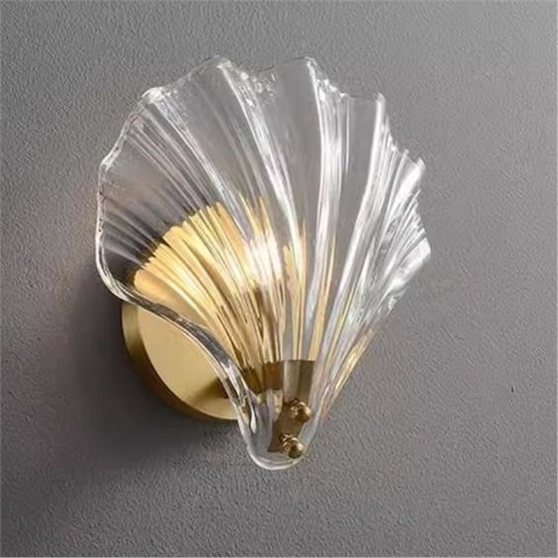 Scandinavianpopular copper-plated accessible luxury crystal wall lamp modern casual bedroom bedside shell lamp living room background wall lamp