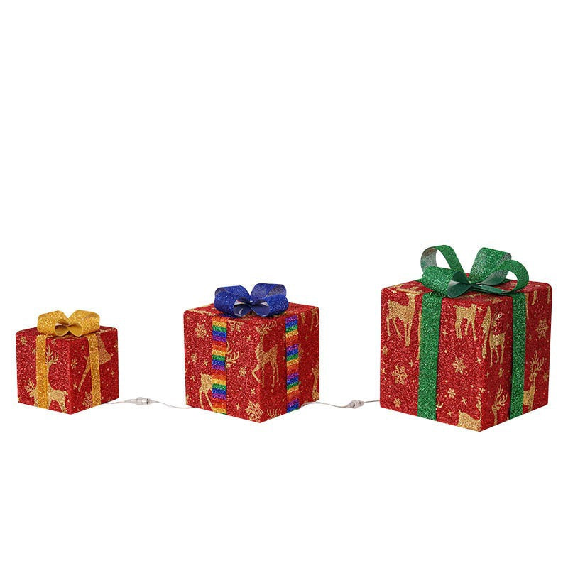 Popular Christmas gift box three-piece Christmas light decoration ambient light ins wind indoor and outdoor flashing ornament