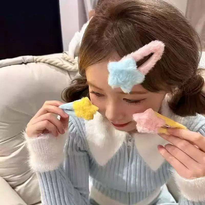 Star plush hair clip - large bb clip for women's side bangs and flyaways - cute kids' hair accessories - autumn/winter sweet style