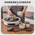 Japanese ceramic seasoning jar set - salt, msg, chicken bouillon, chili sauce, condiment storage for home kitchen, commercial restaurant, and hotel use