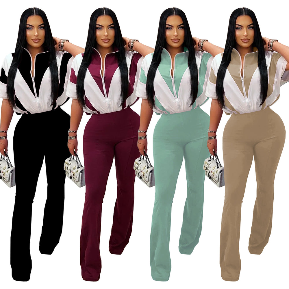 C7306 cross-border   fashion women's casual slim-fit activewear short sleeve top and pants set - new