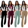 C7306 cross-border   fashion women's casual slim-fit activewear short sleeve top and pants set - new