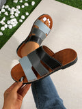 European and american export plus size patchwork flat slippers women's cross-border round toe woven one-strap outdoor beach sandals