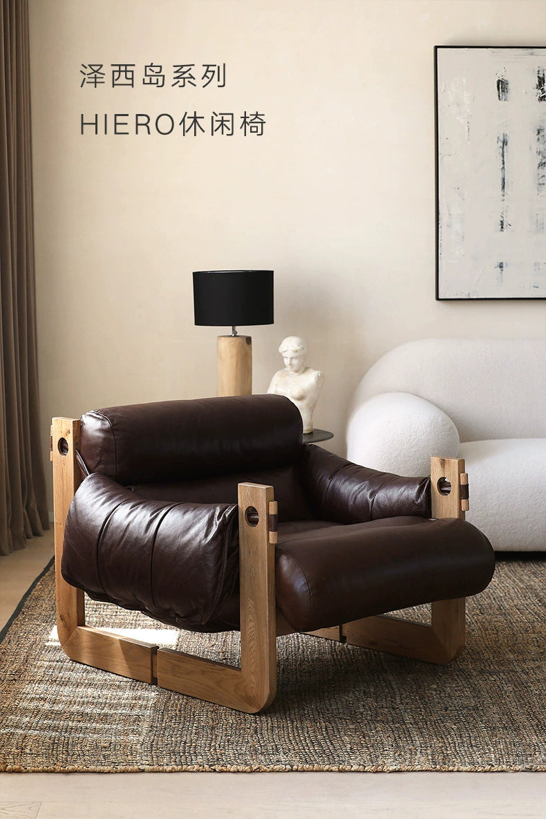 Vintage-inspired casual chair, single solid wood sofa chair, retro designer jersey chair, nordic style home bedroom chair