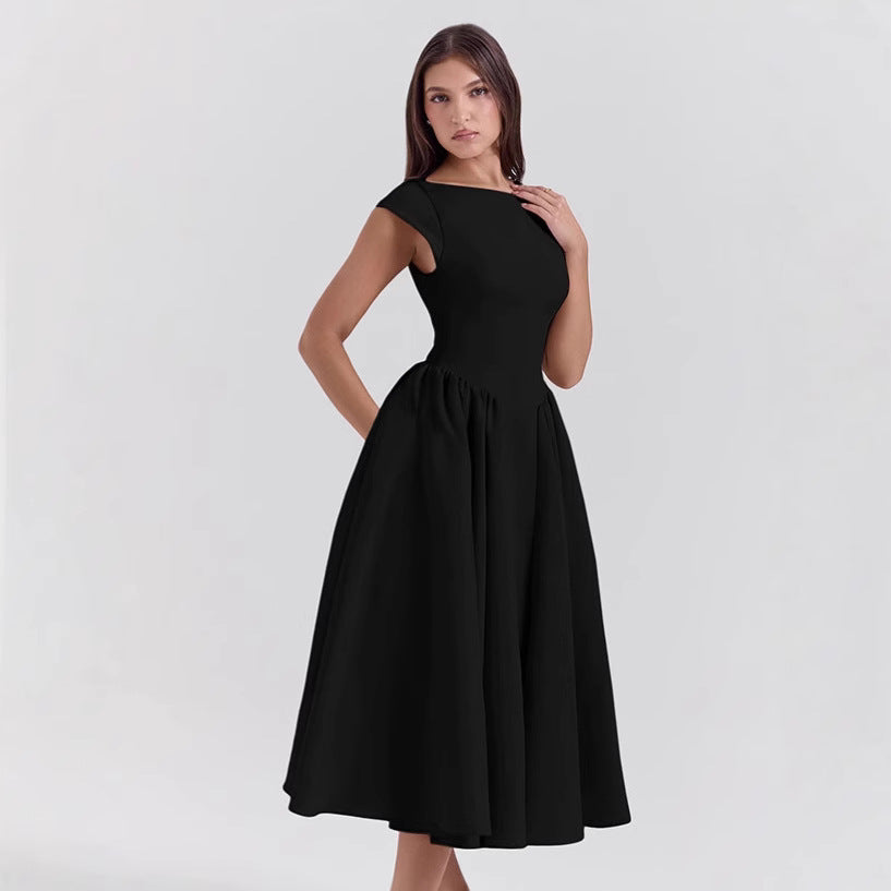fall/winter new arrivals: european and american style cross-border women's fashion - elegant, sexy, backless, waist-cinching, slim-fit solid color dress