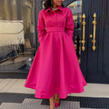 D532  european and american women's clothing  autumn new arrival big swing solid color turn-down collar long sleeve a-line dress african dress