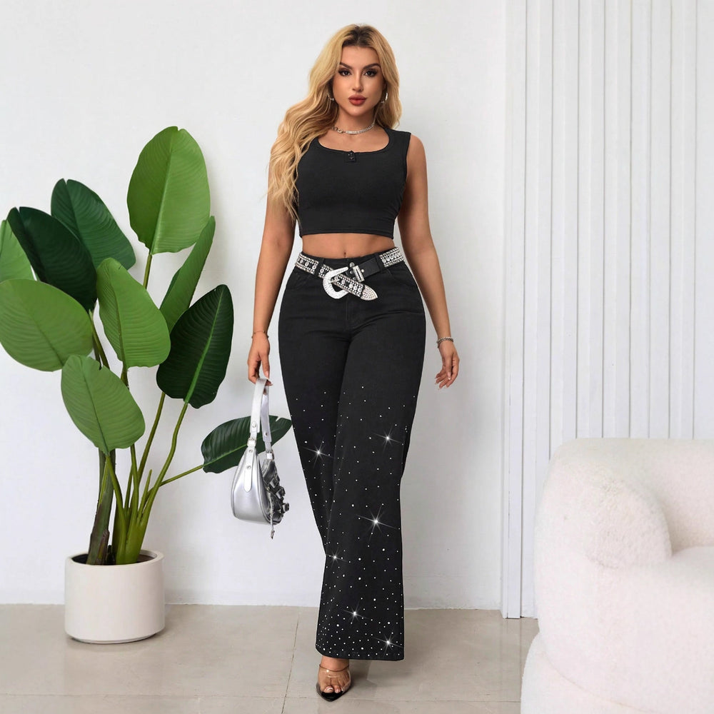 Pre-sale-65965# cross-border fashion  women's street loose slimming look wide leg trendy denim pants