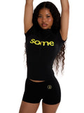 hot-selling european and american fashion women's letter-printed half-zip short-sleeve top and tight shorts two-piece set