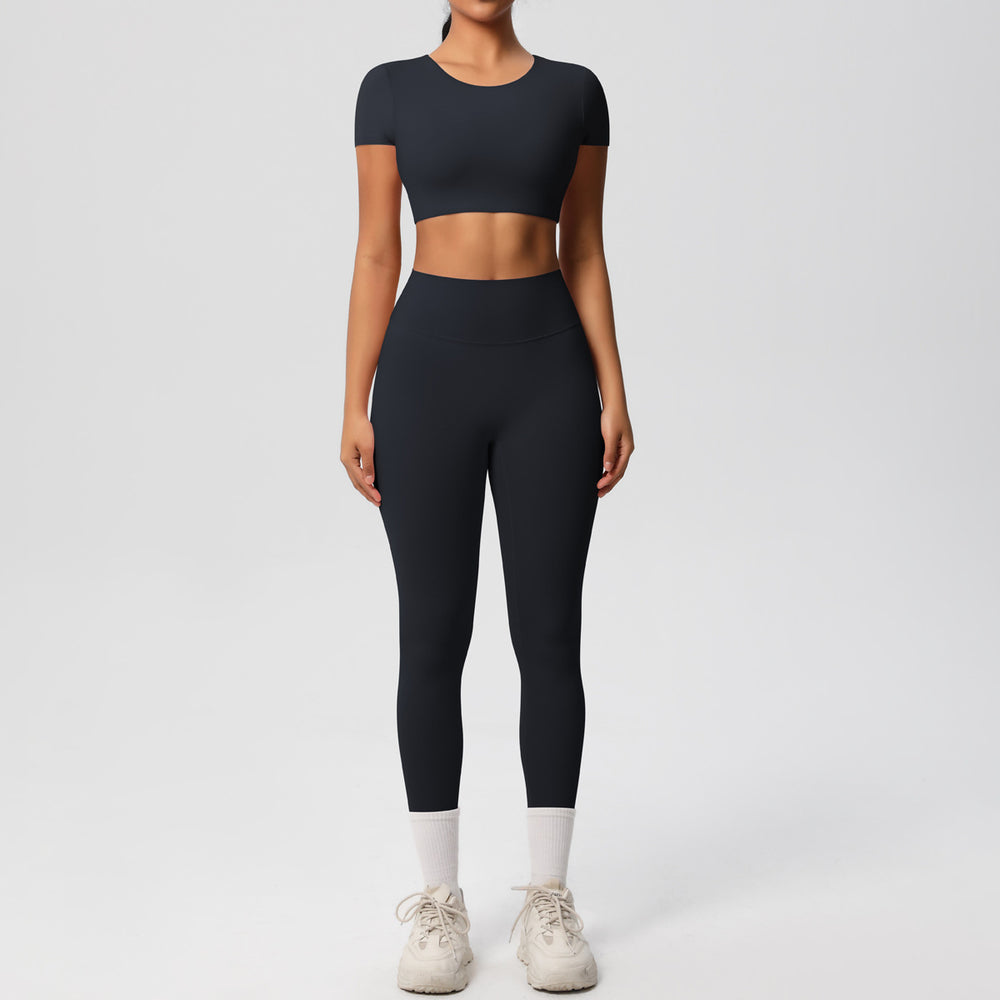 New arrival: european and american style solid color double-sided brushed breathable compression yoga set - 8 piece activewear set for running and fitness