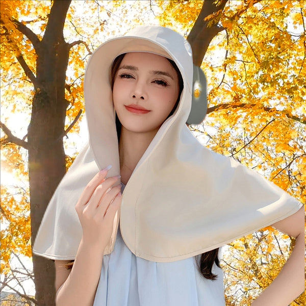 Full face sun protection, large brim, shawl, sun hat, women's neck protection, integrated anti-ultraviolet face protection, fishing visor, exposed ponytail.