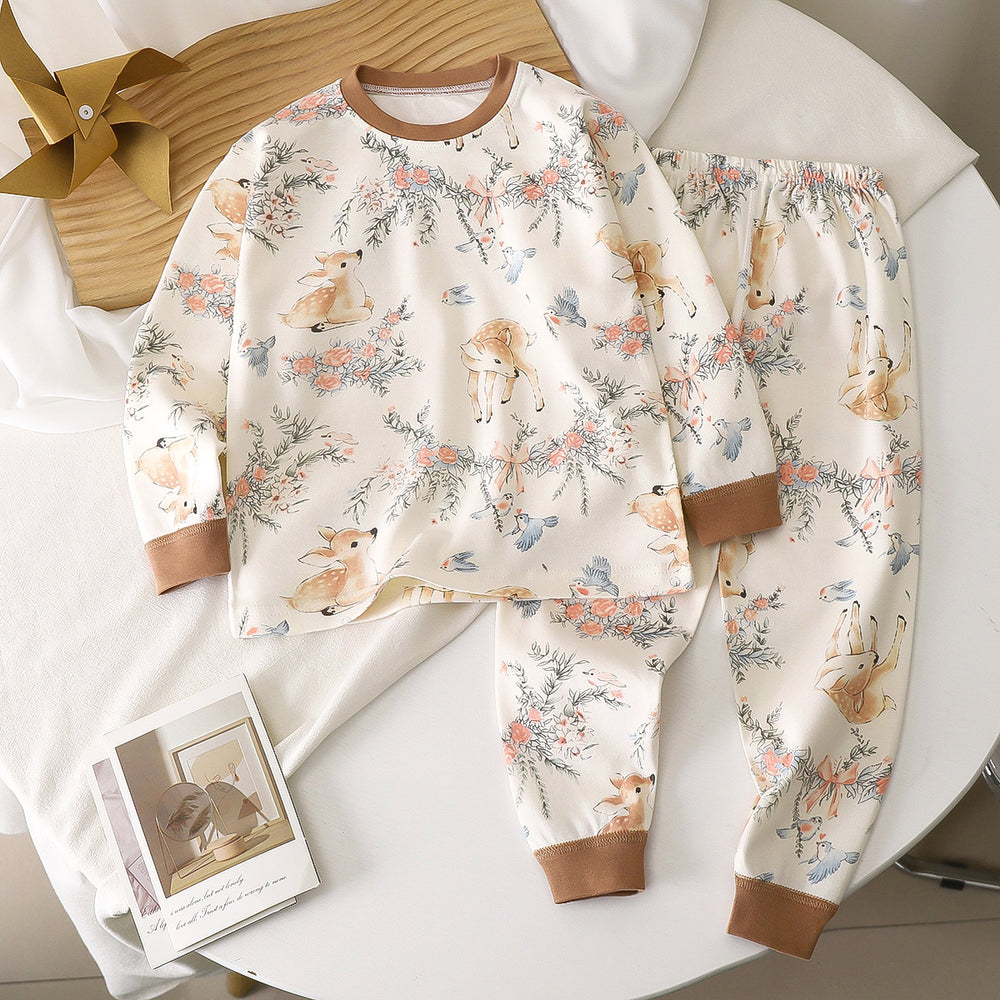 Custom kids' thermal underwear set - factory direct, 100% cotton, crew neck base layer, spring/autumn style, toddler & children's sizes, all-cotton loungewear