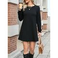 cross-border black cable knit long sleeve knit dress for women