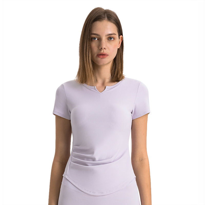 Spr ribbed trim fashion v-neck activewear short sleeve women's fitness running slim fit yoga top ds386