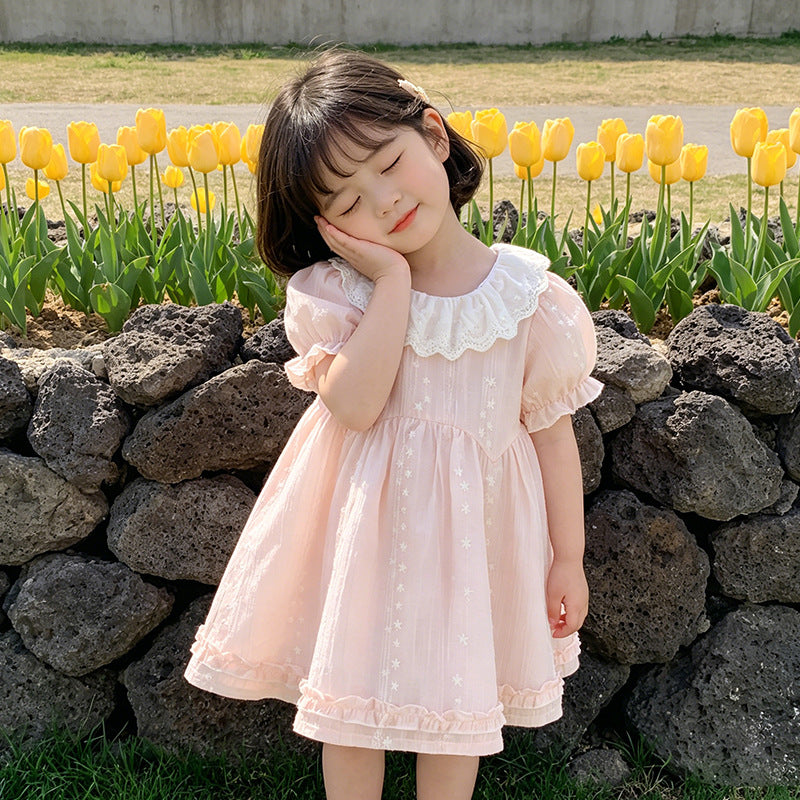 Hot-selling  new summer collection girls' dress: sweet lace collar, pure cotton baby girl princess dress for summer