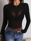 Amazon fashion women's cut outsee-through t-shirt long sleevespulloverfashion leopard print silm bottom shirt tops