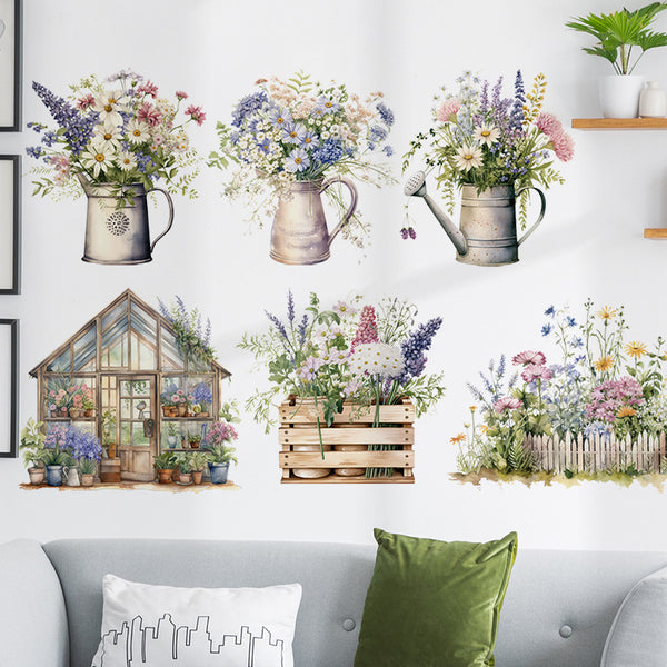 Watercolor potted plant flower wall sticker wall beautification decoration bedroom sofa background wall sticker small daisy  wall sticker