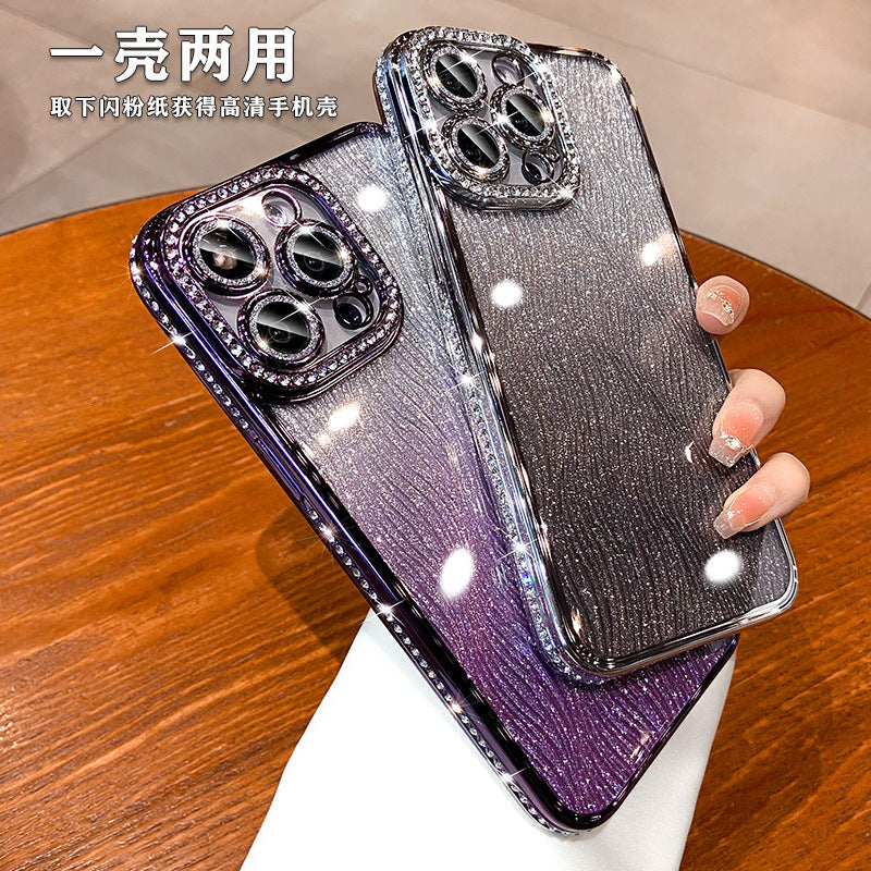 Sparkling electroplated rhinestone iphone 17 pro case - water ripple gradient glitter apple 16 soft case 14