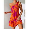 Shipped: cross-border fashionable european and american style sexy off-the-shoulder floral midi dress with ribbon trim