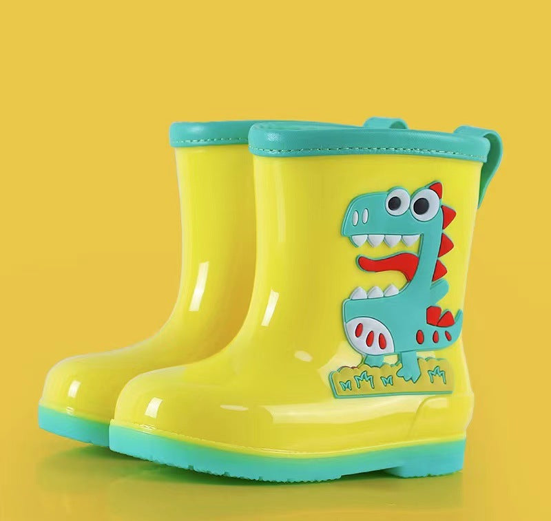 Kids' mid-calf waterproof rain boots - new fashionable styles for boys and girls - non-slip, fleece-lined baby rain boots - dinosaur designs available
