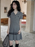 Classic export polo style preppy casual summer cable knit short sleeve knit dress skirt for women