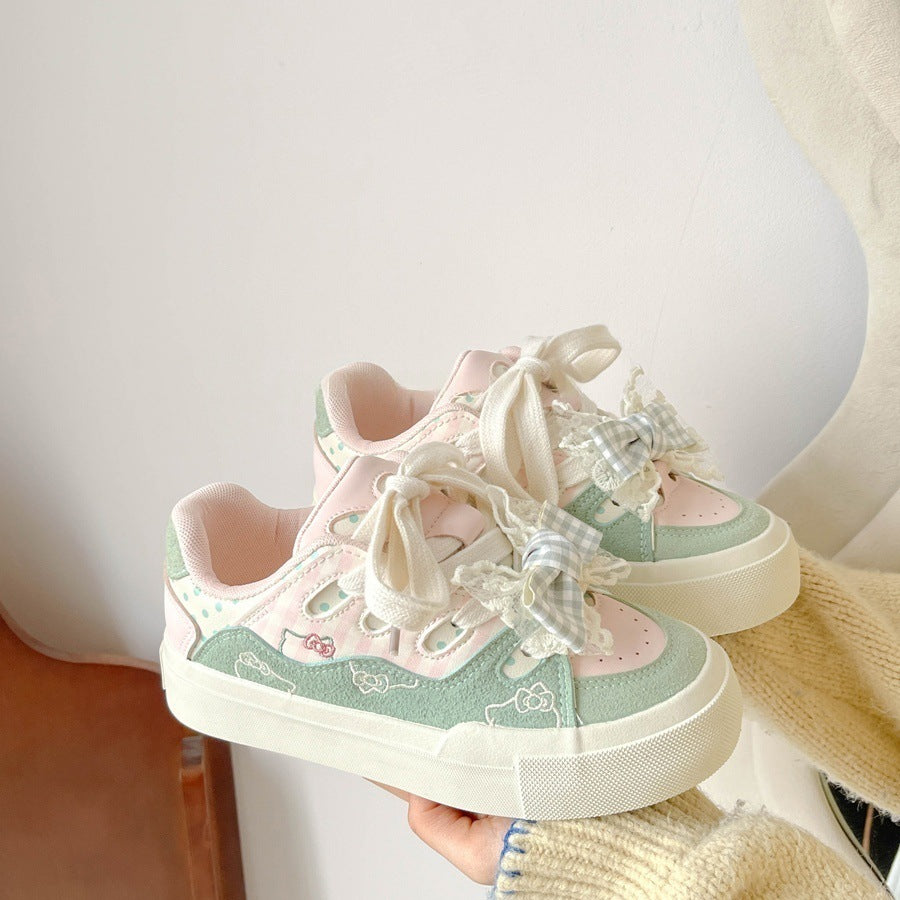 Dopamine hot-selling sneakers women's 2026new arrivalbowsthick solewhite shoeseasiest for matchniche style shoes bread shoes