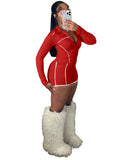 fashionfashion women's silm zipper long sleeves thumb button tops shorts two-piece set sports suit
