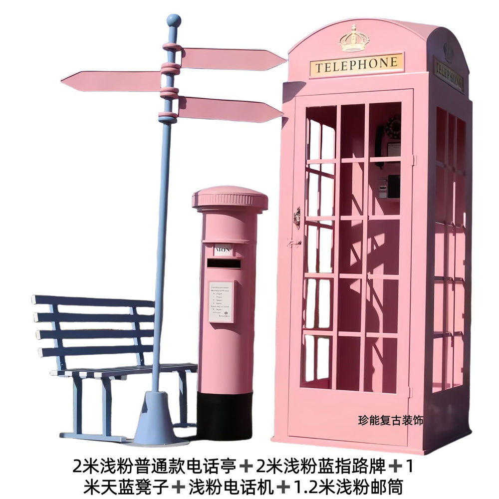 Retro iron telephone booth mailbox street sign bench popular store decoration floor-standing ornaments photography props model