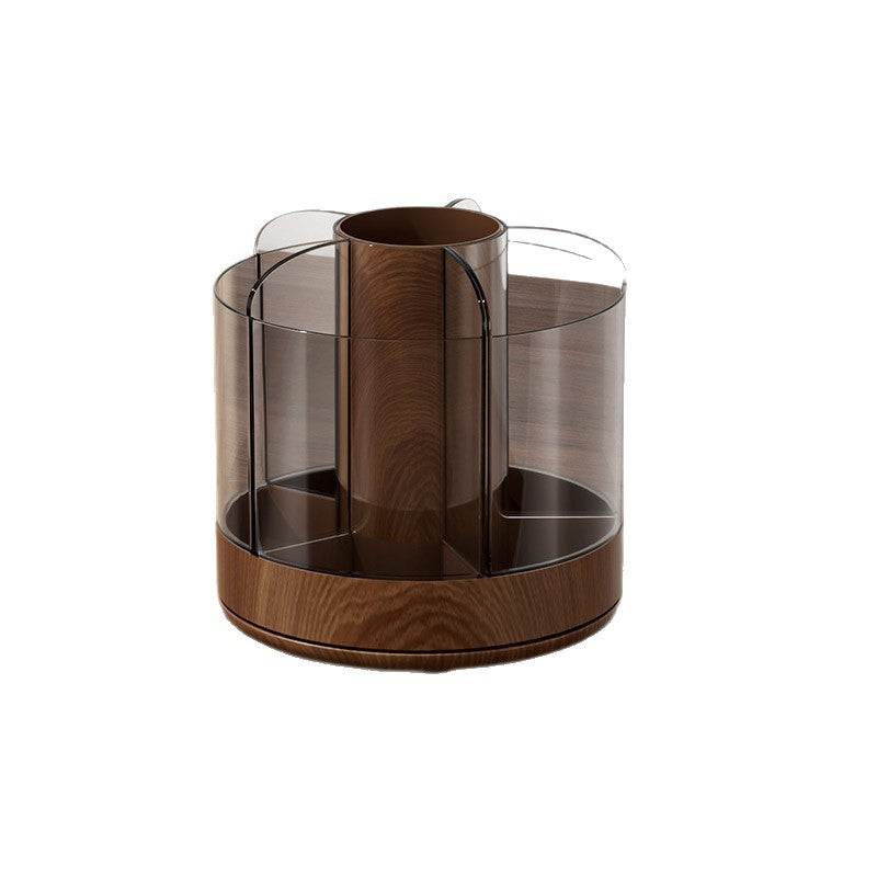 Wooden rotating makeup brush organizer desktop vanity cosmetic lipstick storage rack large capacity pen holder